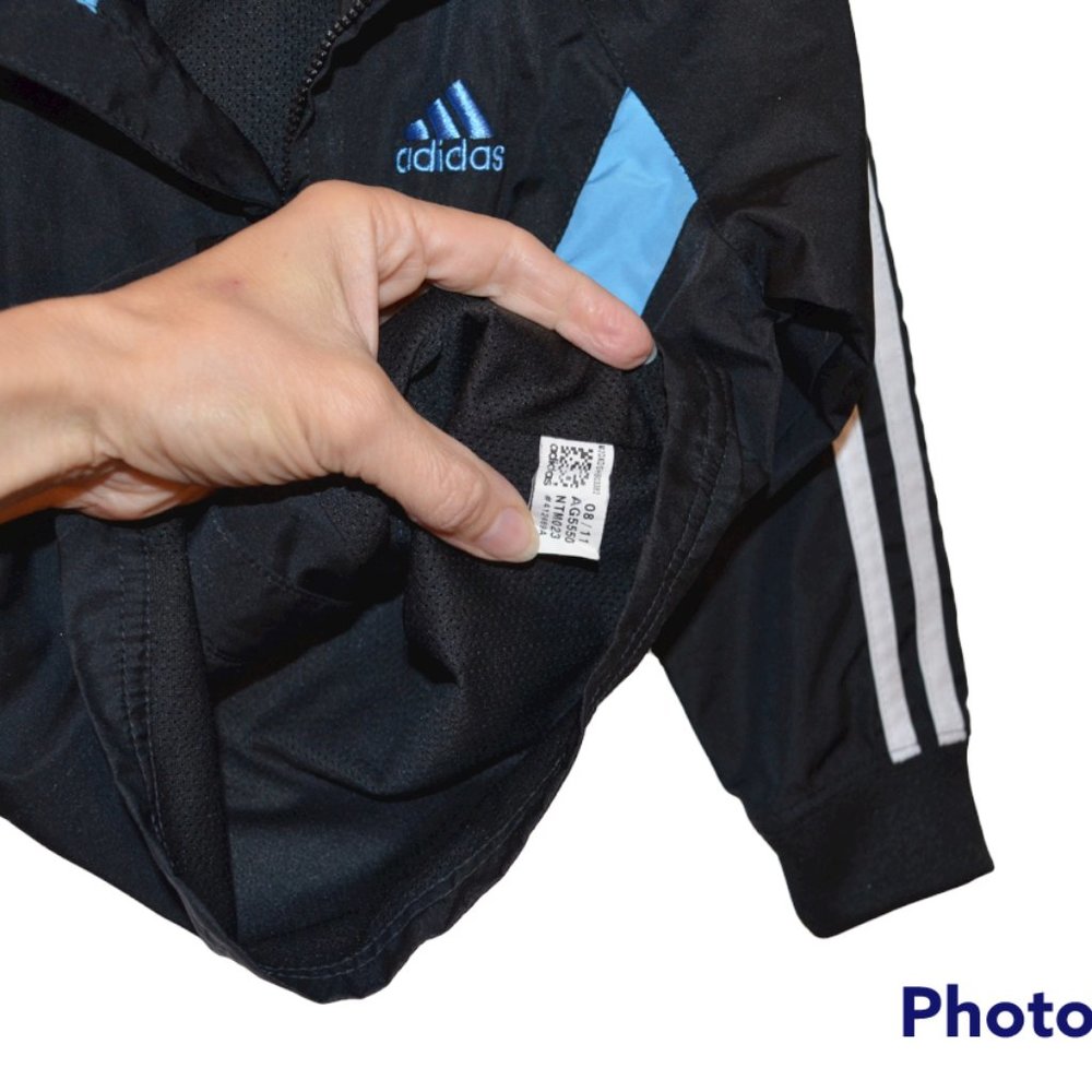 Adidas 3-Stripe White Blue Poly Mesh Jacket in Black Boys 2T - Picture 3 of 5